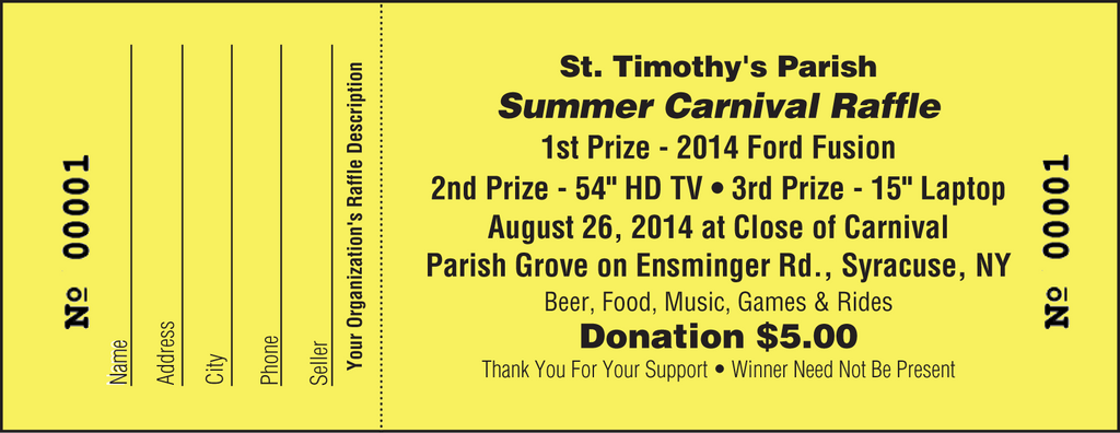 Church Raffle Tickets - Louisiana Sign Guy | Signs, Cards, Billboards, and Brochures